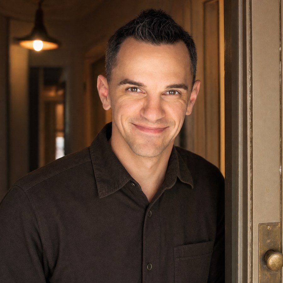 Douglas, author of The Finished Rental, leaning in an apartment doorway